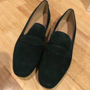 J. Crew Dark Green Suede Penny Loafers